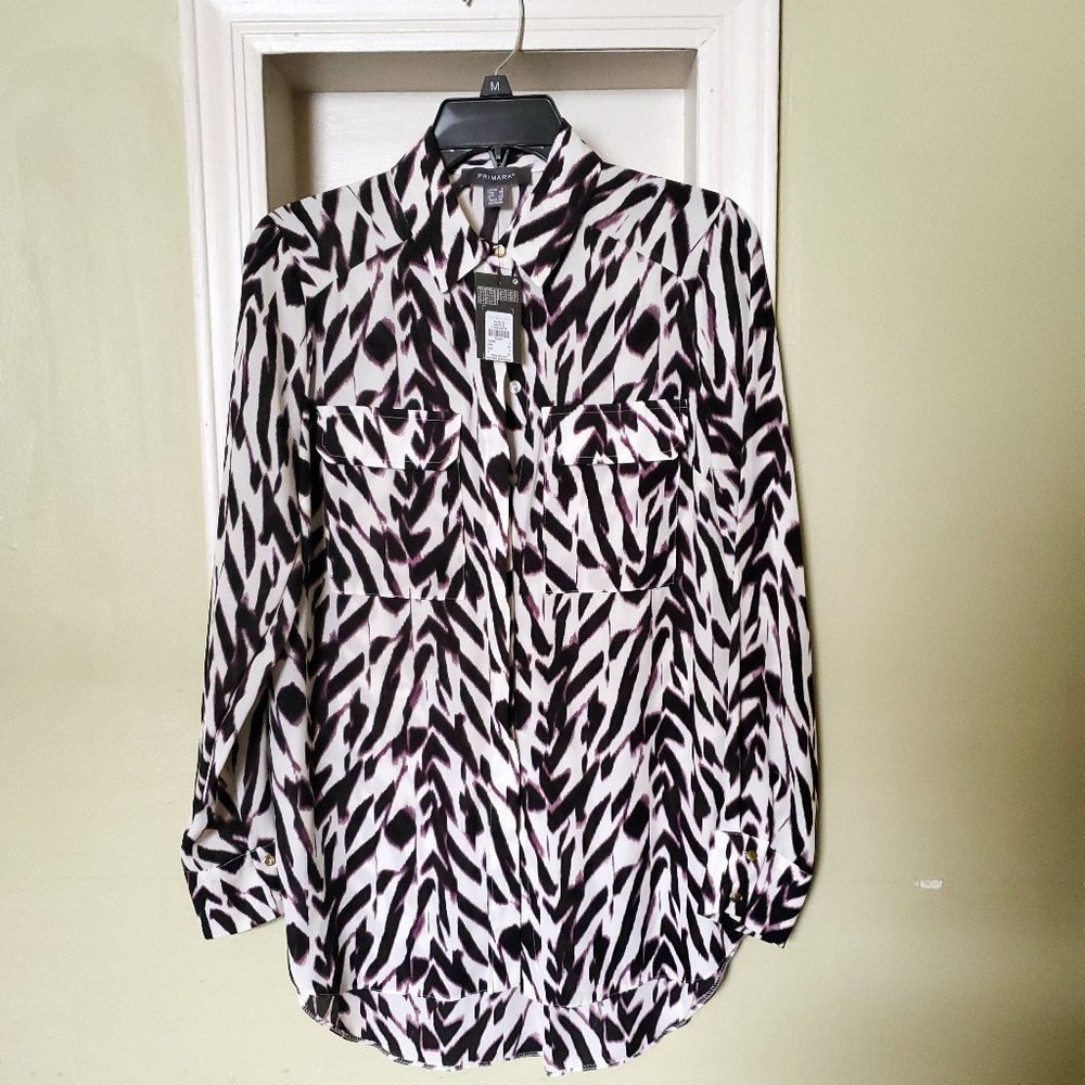 Zebra Print Button Up Top